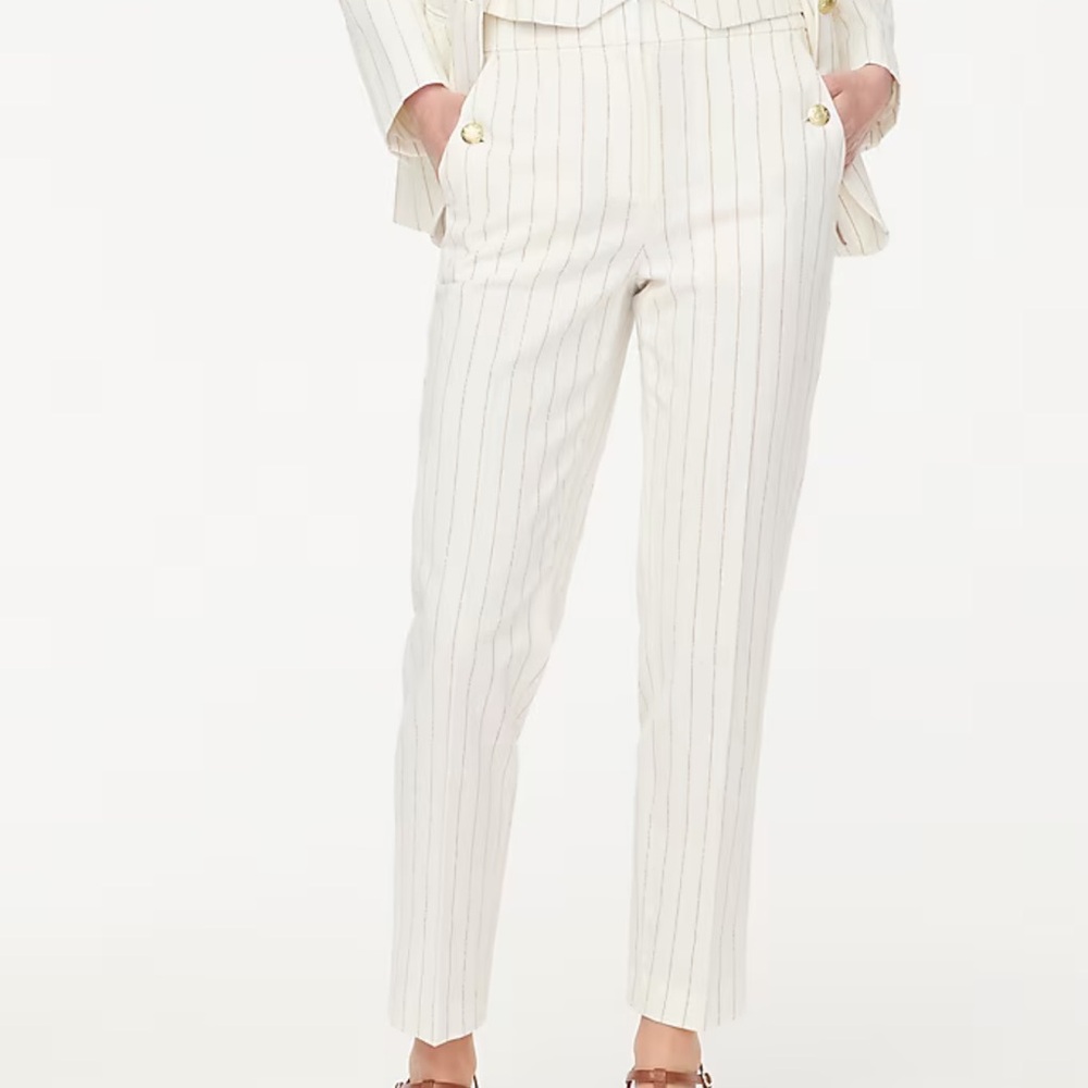Like new J. Crew Linen-blend sailor Cream Striped Pants